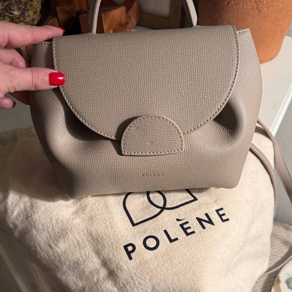 Polene Taupe Mini Leather Top-Handle Bag